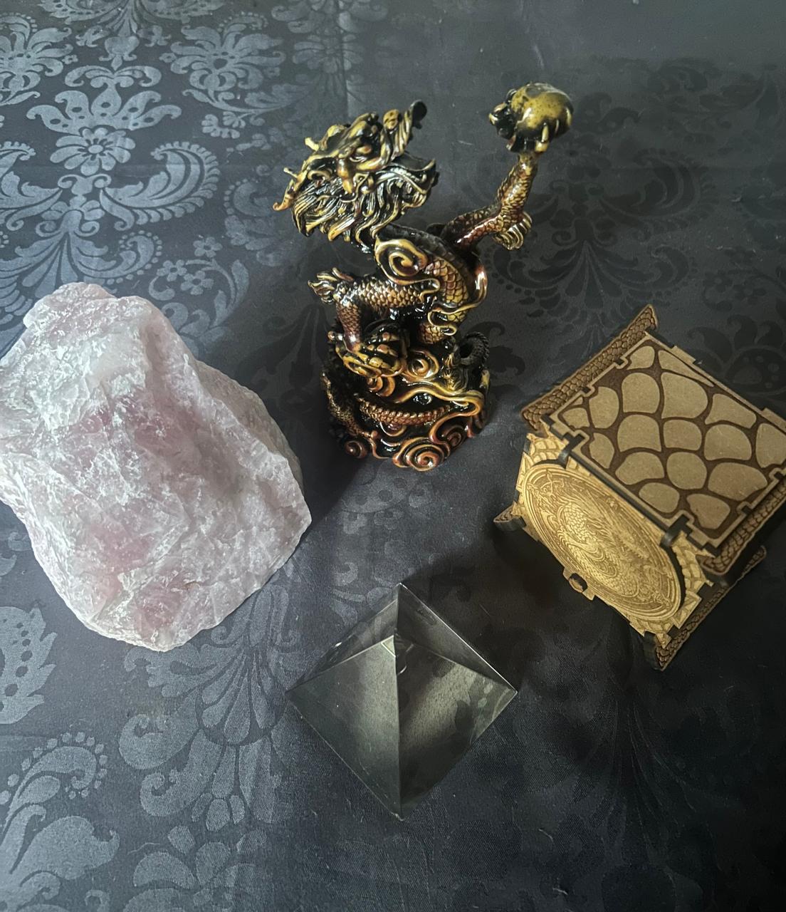 Golden Dragon Statue with Crystals